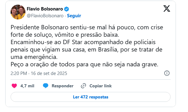 Bolsonaro passa mal e é levado para hospital em Brasília