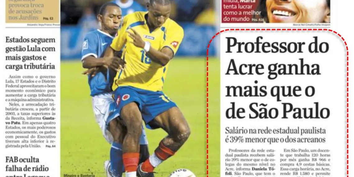 Petista compartilhou uma capa do Jornal Folha de São Paulo, de 15 de outubro de 2007
