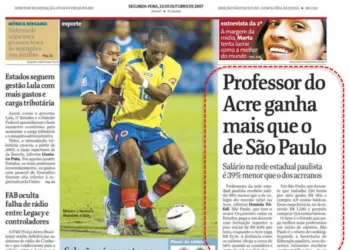 Petista compartilhou uma capa do Jornal Folha de São Paulo, de 15 de outubro de 2007