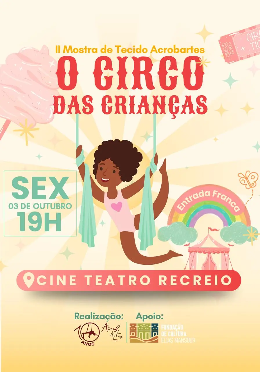 Circo infantil anima Rio Branco com 2ª Mostra de Tecido Acrobartes nesta sexta-feira