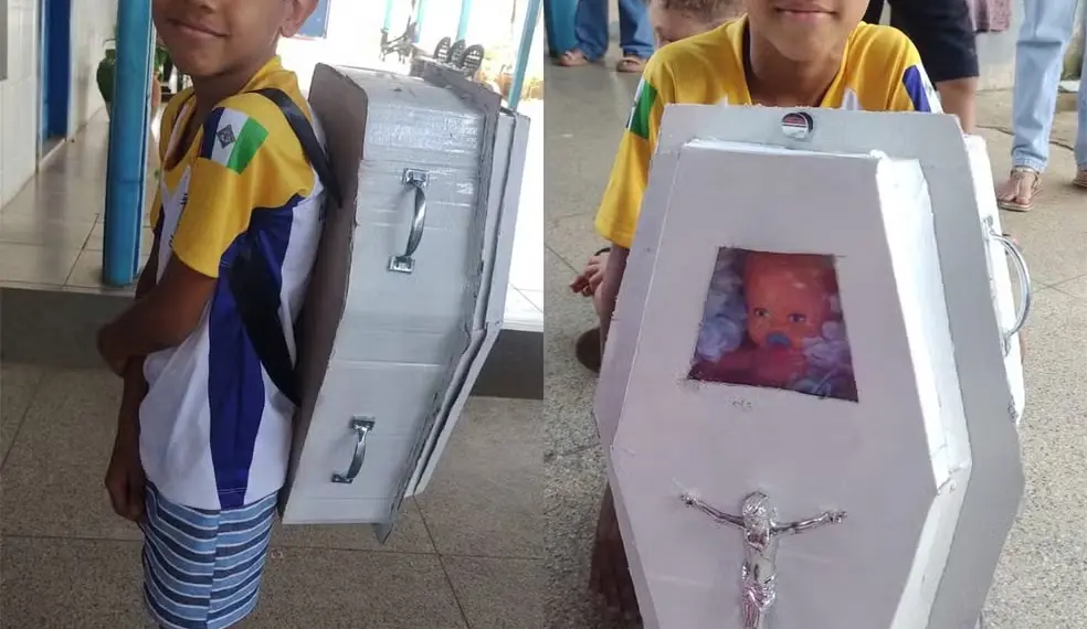 Menino leva mochila em formato de caixão em Rondônia — Foto: Arquivo Pessoal