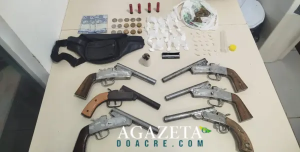 Força Tática apreende armas caseiras, drogas e munições em terreno de Rio Branco
