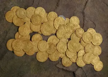 O tesouro foi descoberto em um quintal no sul da Inglaterra — Foto: Numismatica Ars Classica