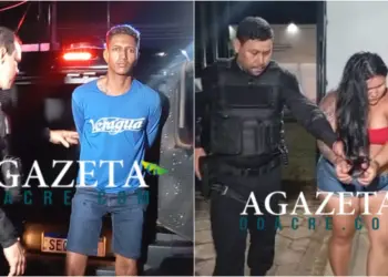 Casal com tornozeleira eletrônica é preso com arma e munições após perseguição e colisão em Rio Branco