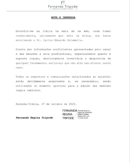 Após nota conjunta com Dolabella, advogado de modelo confirma agressões