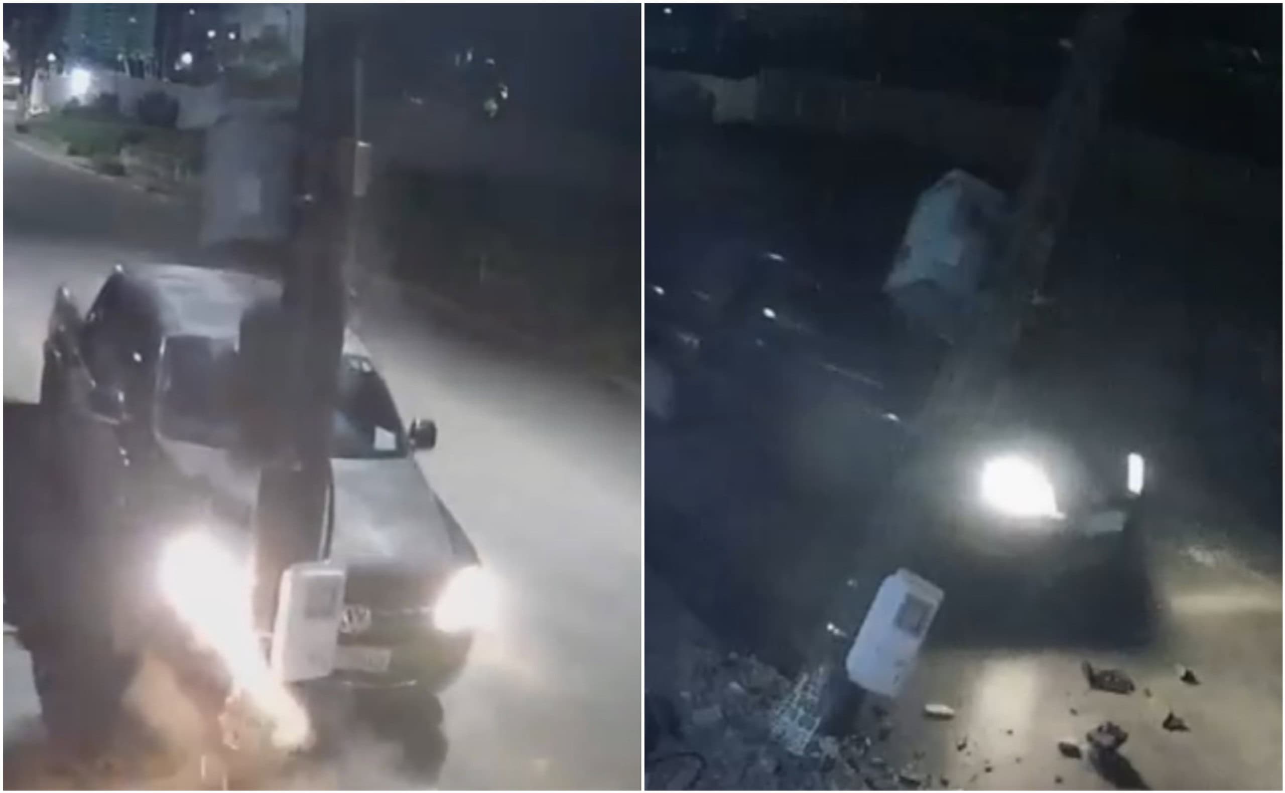 VÍDEO: Caminhonete bate em poste e provoca explosão no Morada do Sol; motorista foge