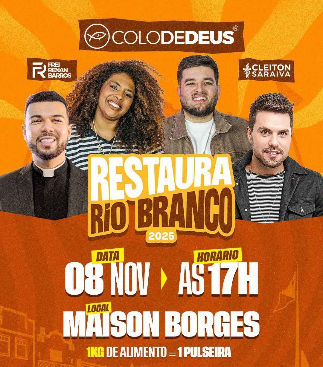 Frei Renan, Cleiton Saraiva e Colo de Deus são atrações do Restaura Rio Branco 2025