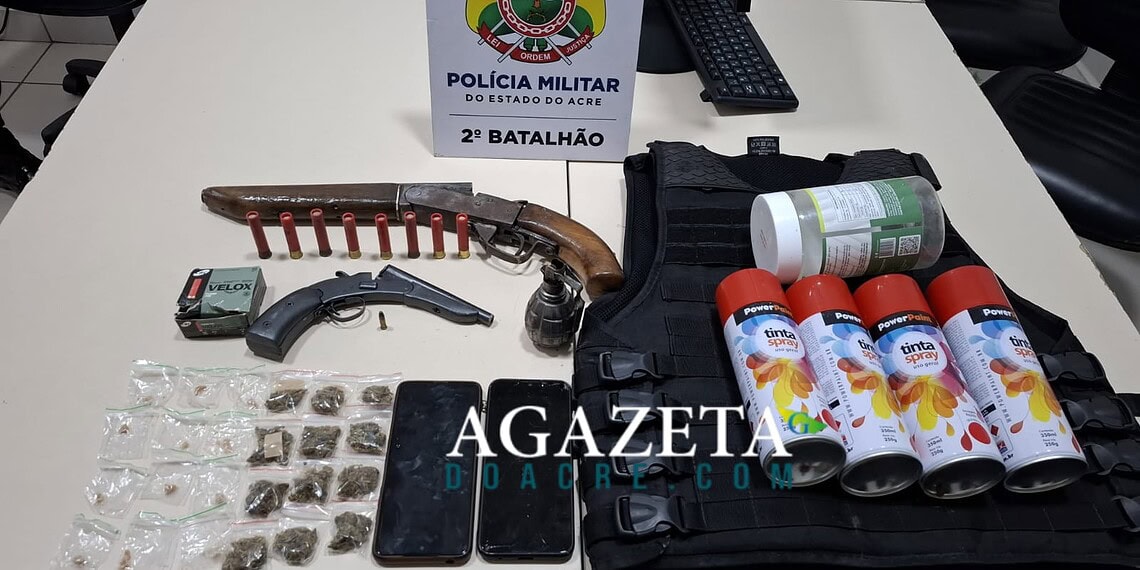 Polícia Militar apreende arma, drogas, munições, granada e prende dois homens durante patrulhamento no Taquari 1 Polícia Militar apreende arma, drogas, munições, granada e prende dois homens durante patrulhamento no Taquari