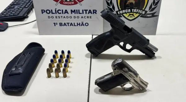 Homem é preso com duas pistolas, incluindo arma de uso restrito, em estacionamento de Rio Branco