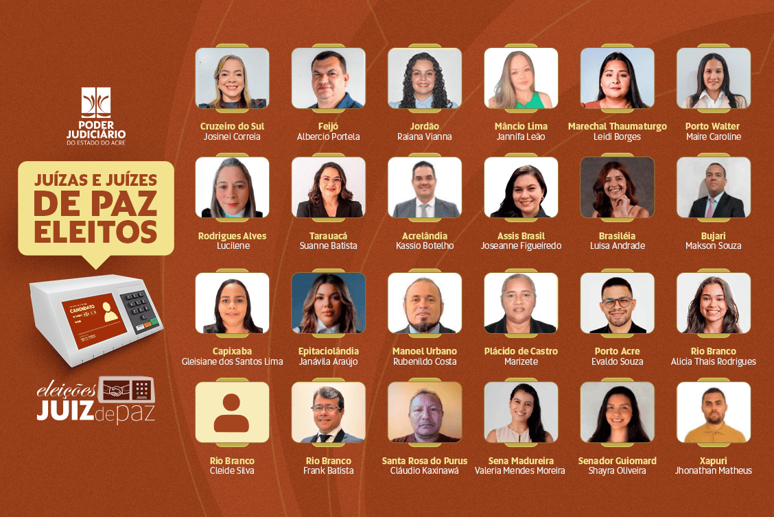 TJ divulga lista de juízes de paz eleitos no Acre; veja nomes