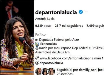 Deputada Antônia Lúcia usa bio do Instagram para expor suposta traição do marido Silas Câmara