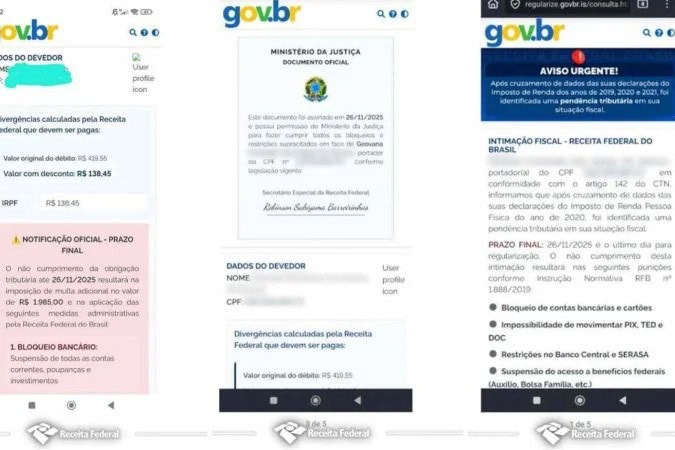 O perigo do "golpe do gov.br": página falsa engana com dados reais 1 Site recria portal gov.br em golpe - (crédito: Receita Federal)