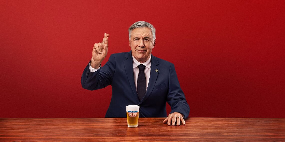 ”Tá Liberado Acreditar”: Brahma convoca Carlo Ancelotti para reacender a esperança do torcedor brasileiro pelo Hexa