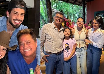 Leonardo recebeu os pais de Ana Castela, Michele e Rodrigo Castela, em sua casa em Goiânia  • Instagram/Leonardo/Michele Castela