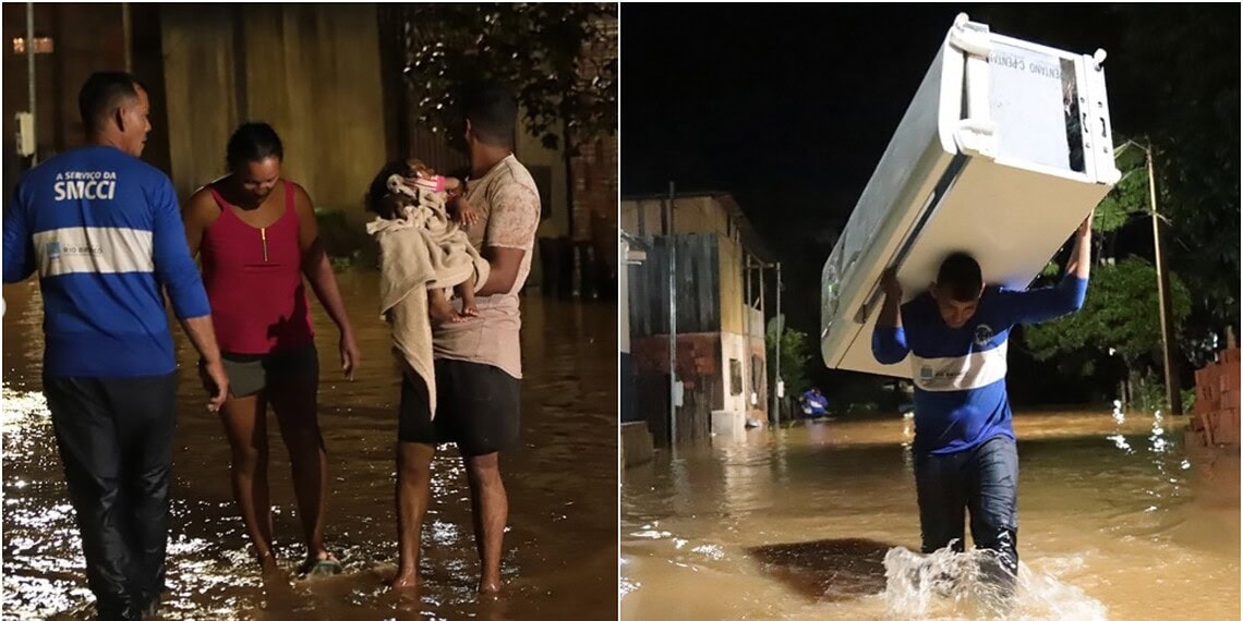 Após chuvas intensas, Rio Acre fica a menos de 30 cm da cota de transbordo; famílias são retiradas de áreas alagadas