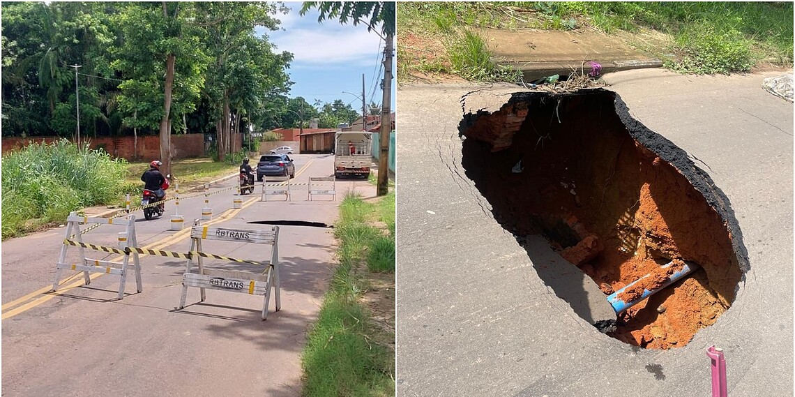 Trecho de rua perto do Horto Florestal é interditado após cratera se abrir em Rio Branco