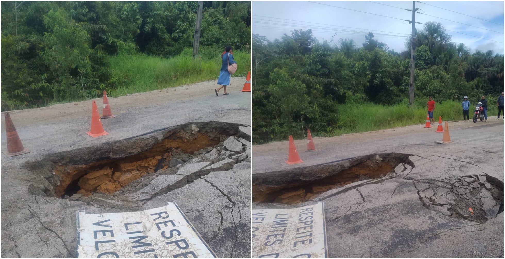 Cratera interdita trecho da BR-364 no Acre após cheia de igarapé; VÍDEO