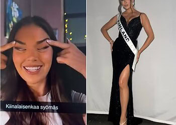 Miss Finlândia perde o título após fazer gesto racista em rede social 2 Sarah Dzafce, Miss Finlândia, perde o título após fazer gesto racista em rede social — Foto: Reprodução