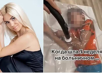 Influencer causa revolta ao usar selador a vácuo com filho de 10 anos 2 Influencer russa Anna Saparina causou revolta na web ao usar selador a vácuo com filho de 10 anos — Foto: Reprodução