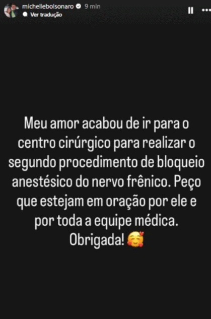 Bolsonaro passa por nova cirurgia e Michelle pede orações