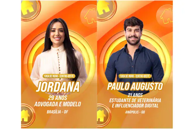 BBB 26: veja quem são todos os participantes das casas de vidro 1 Jordana, de 29 anos e moradora de Brasília, e Paulo Augusto, natural de Anápolis (GO), de 21 anos, são dois dos participantes da Casa de Vidro do Centro- Oeste - (crédito: Divulgação / Rede Globo)