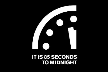 Relógio do Juízo Final marca 85 segundos para meia-noite. Foto: Divulgação Bulletin of the Atomic Scientists