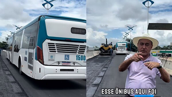 Primeiro ônibus a passar pelo viaduto da AABB marca testes na reta final da obra