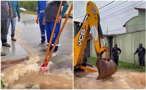 Após mais de 12 horas de chuva, Emurb faz limpeza da drenagem em pontos alagados de Rio Branco
