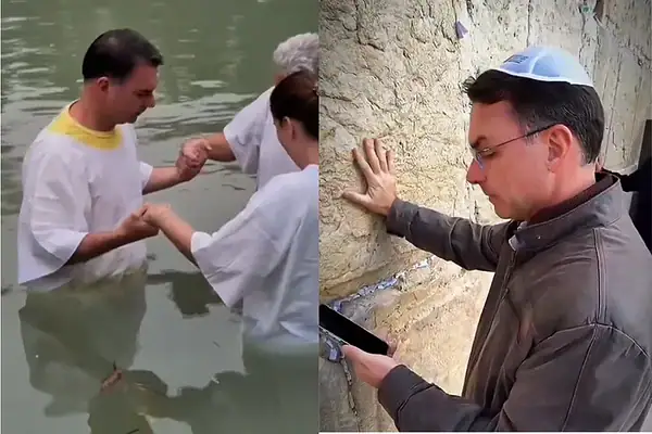 Flávio tem novo batismo no Rio Jordão e ora no Muro das Lamentações. Veja vídeo