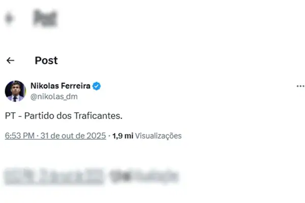 Justiça suspende remoção de post de Nikolas que relaciona PT a tráfico