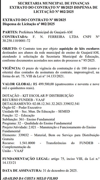 Empresa do Acre fecha contrato sem licitação para fornecer kits escolares no interior do Amazonas