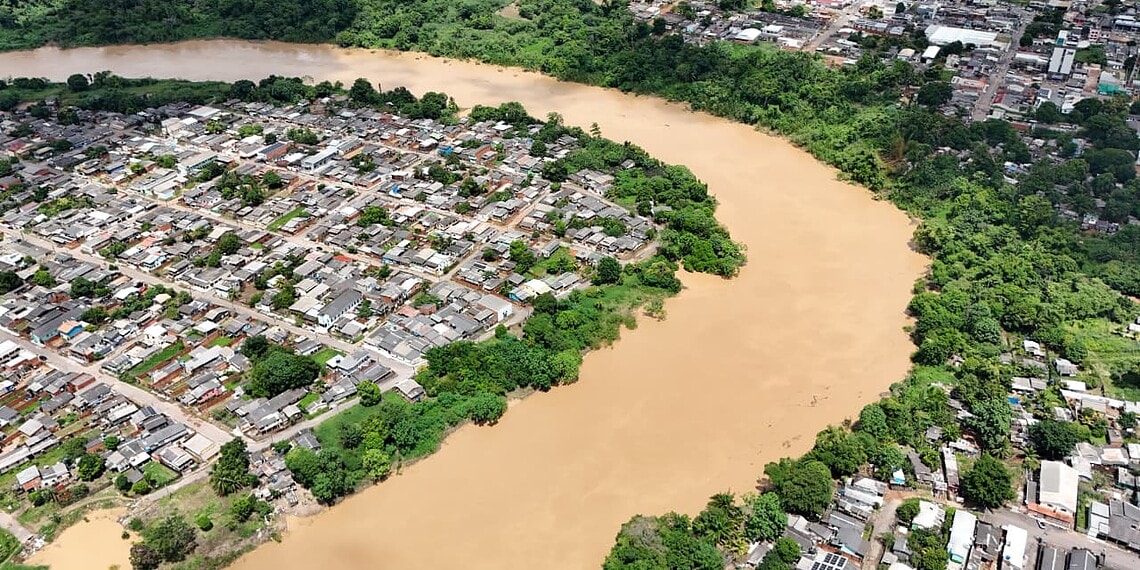 O Rio Acre atingiu a marca de 15,35m. Foto: Walcimar Júnior
