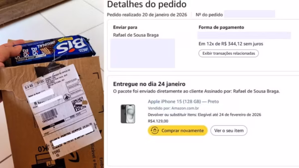 Homem compra iPhone de R$ 4,1 mil pela internet e recebe caixa com biscoitos de chocolate