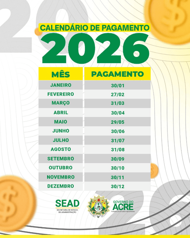 Governo divulga calendário de pagamento de 2026 e confirma aumento salarial para junho