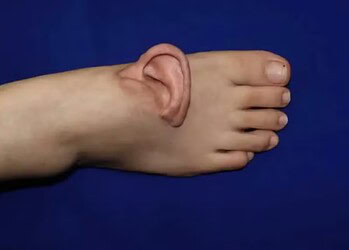 Médicos enxertaram orelha em pé de paciente na China — Foto: Divulgação/Shandong Provincial Hospital