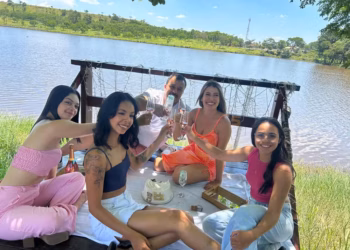 Laís, Ivan, Camili, Ana e Natália no chá revelação — Foto: Arquivo pessoal