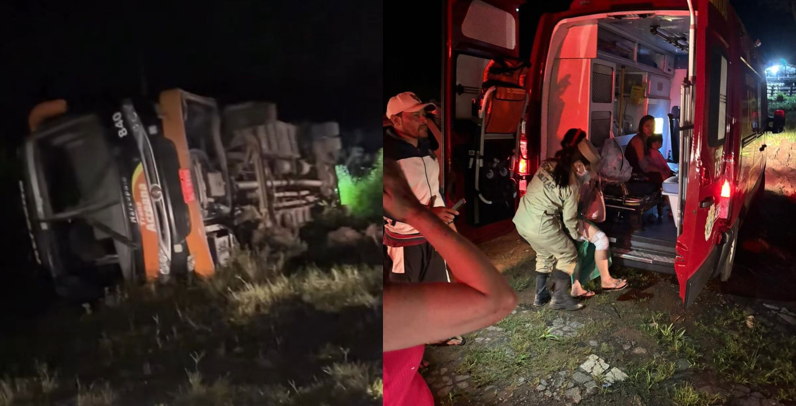 VÍDEO: Ônibus com mais de 50 passageiros capota e deixa feridos na BR-364 1 VÍDEO: Ônibus com mais de 50 passageiros capota e deixa feridos na BR-364