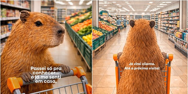 Após visita de capivara, supermercado de Rio Branco entra na brincadeira e usa animal como “garota-propaganda” nas redes