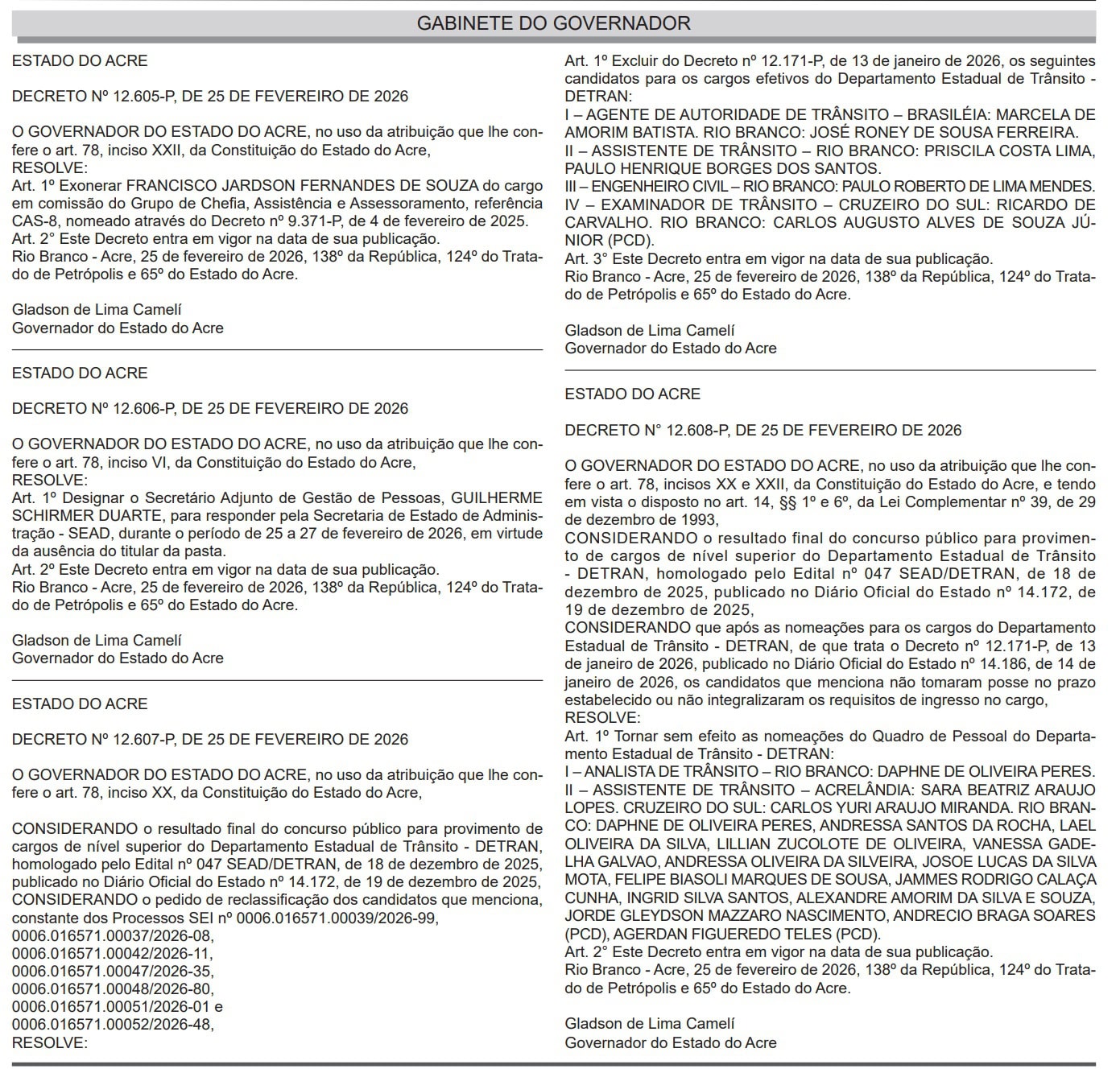 Concurso do Detran: governo exclui candidatos e torna nomeações sem efeito no Acre; veja nomes