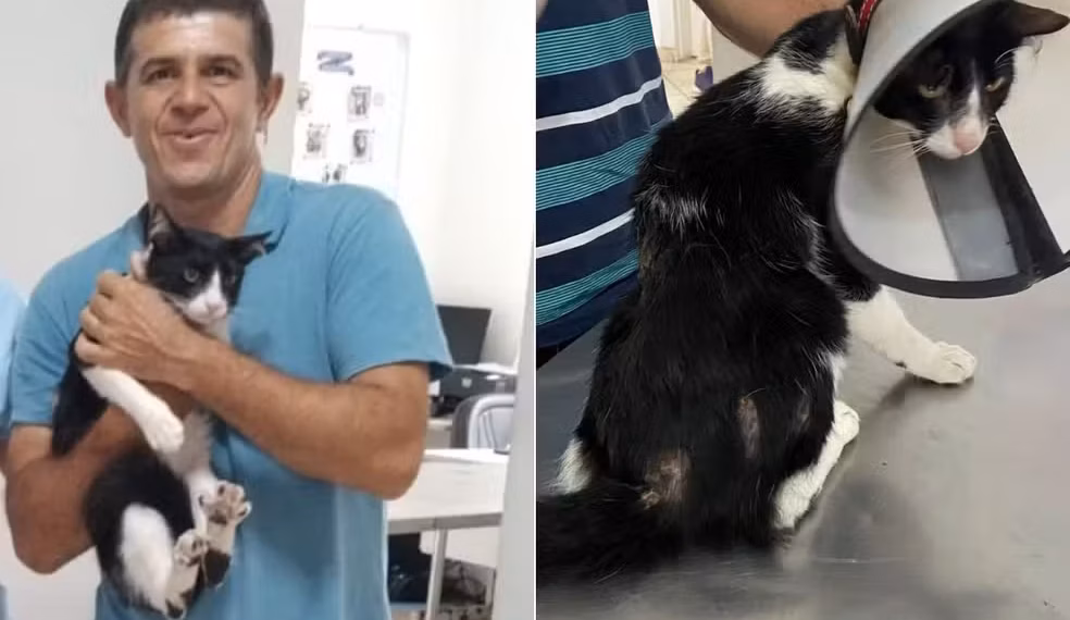 Divanilson Paiva adoeceu e se curou junto com gato de estimação em Guarujá (SP) — Foto: Divulgação/Prefeitura de Guarujá