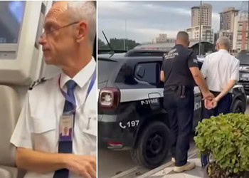 Piloto é preso dentro de avião no aeroporto de Congonhas suspeito de manter rede de abuso sexual infantil — Foto: Reprodução/TV Globo