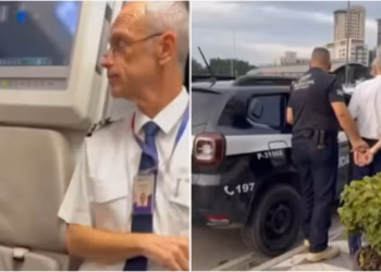 Piloto é preso dentro de avião no aeroporto de Congonhas suspeito de manter rede de abuso sexual infantil — Foto: Reprodução/TV Globo