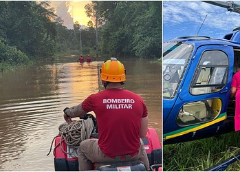 Gestante é resgatada de helicóptero após ficar isolada por alagamentos no interior do Acre