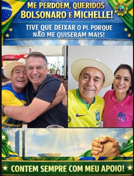 Bocalom anuncia saída do PL e pede perdão a Bolsonaro e Michelle: "contem comigo"