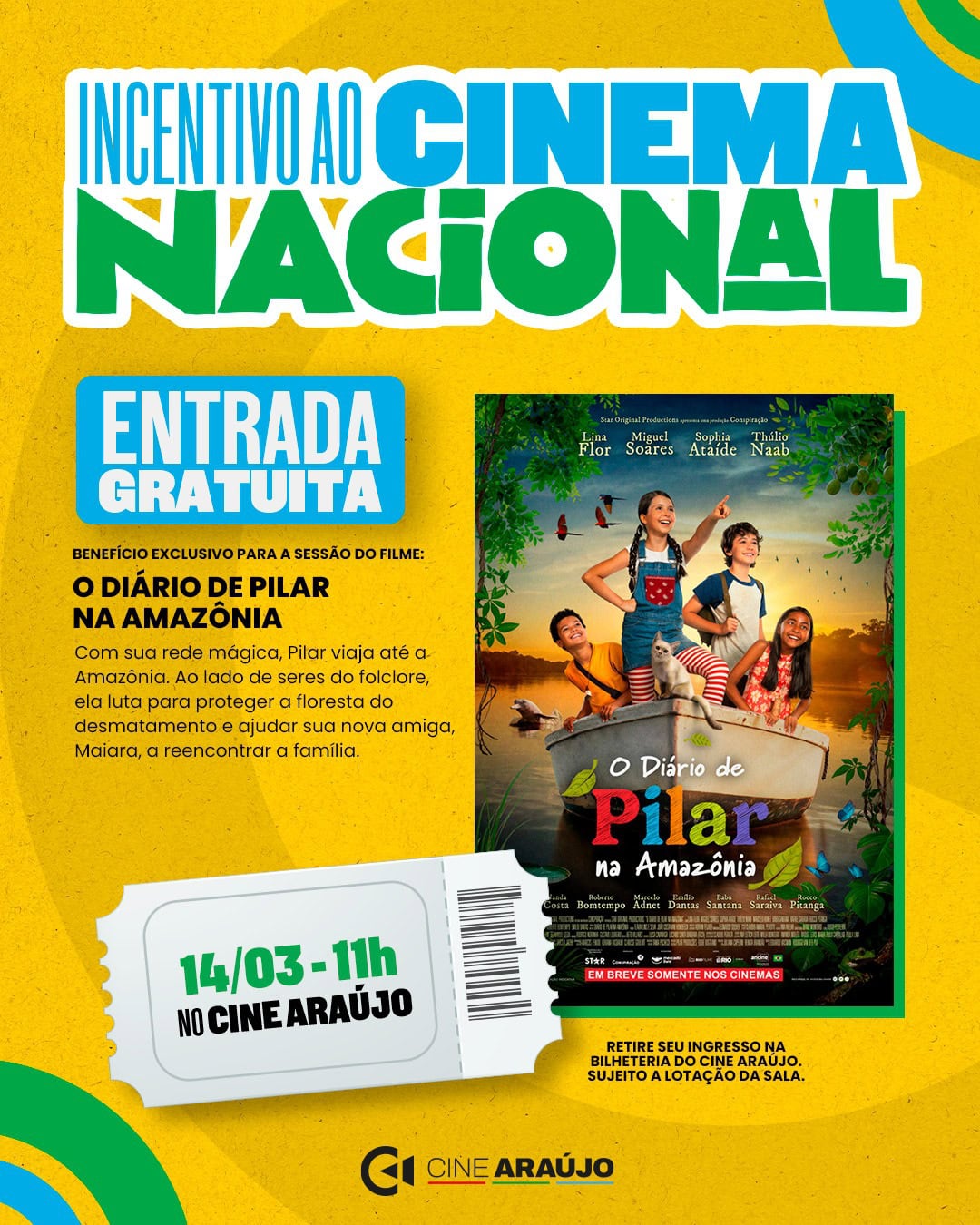 Cinema de Rio Branco terá sessão gratuita de filme brasileiro neste sábado; veja programação
