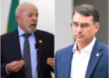 Presidente Luiz Inácio Lula da Silva (PT) à esquerda e senador Flávio Bolsonaro (PL), à direita. — Foto: Esa Alexander/Reuters e Evaristo SA/AFP