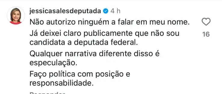 “Faço política com posição”: Jéssica Sales rompe o silêncio e sinaliza aliança com Mailza 2 “Faço política com posição”: Jéssica Sales rompe o silêncio e sinaliza aliança com Mailza